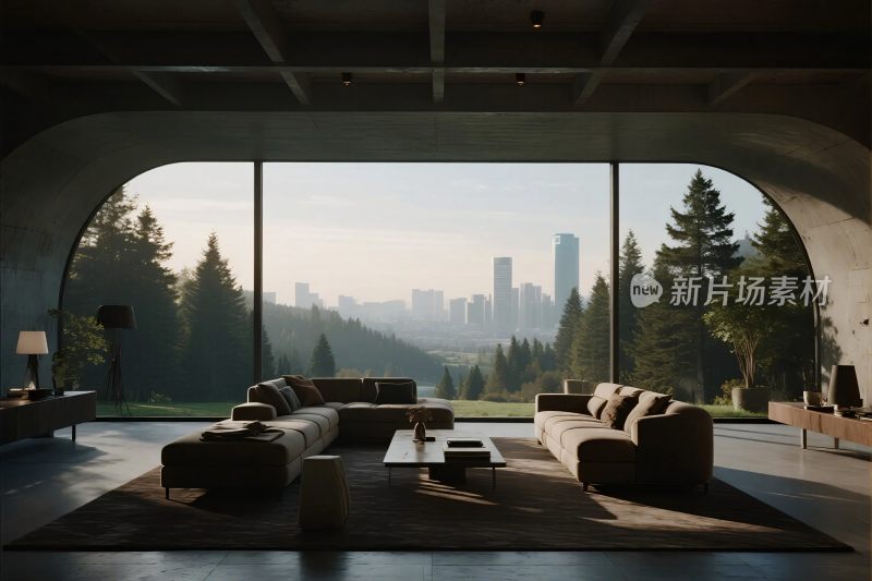现代客厅森林城市景观图