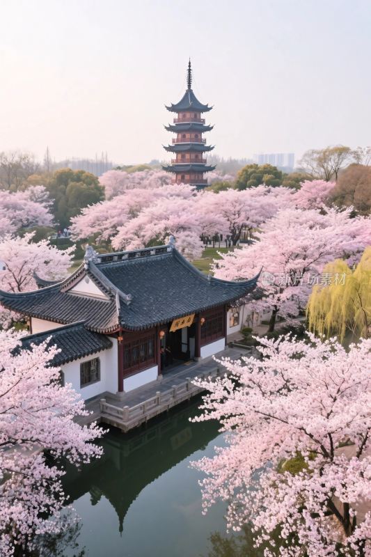 古典园林樱花景观