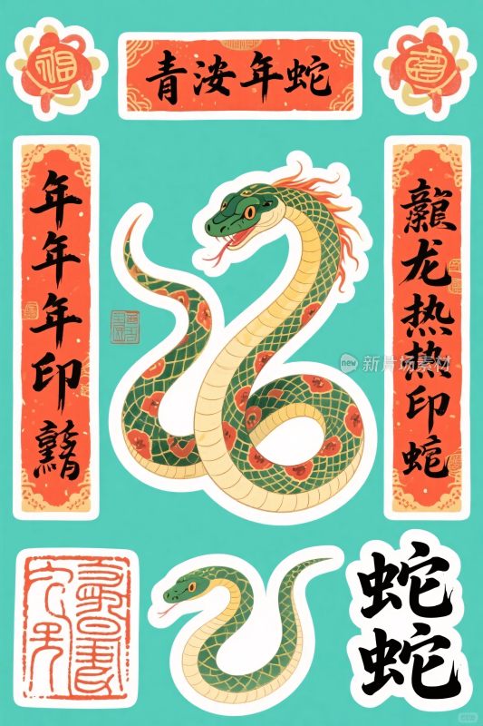 蛇年传统生肖插画