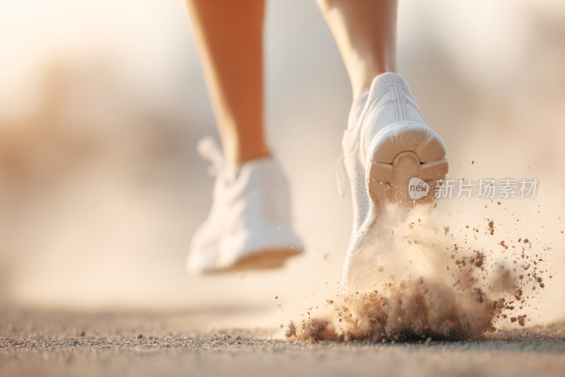 奔跑的脚步扬起尘土瞬间