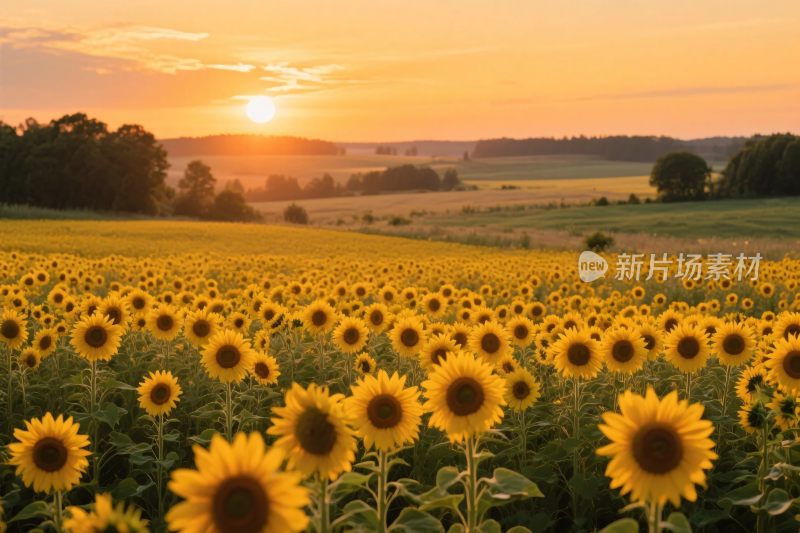 向日葵田园日落风景