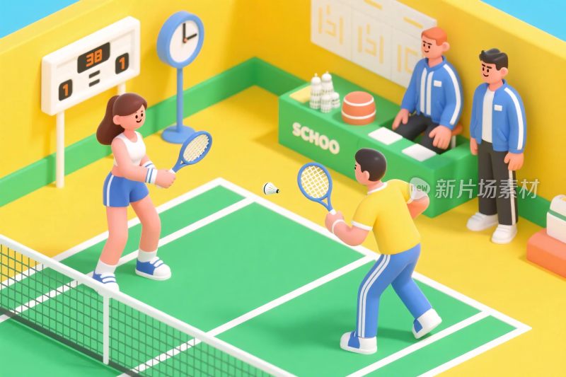 羽毛球场地插画场景