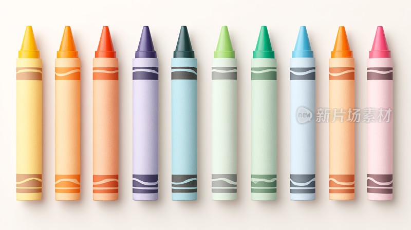 一排彩色蜡笔插画