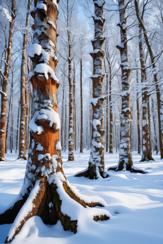 森林里的雪树上有雪高清风景图片