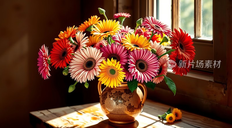 阳光下的多彩花束