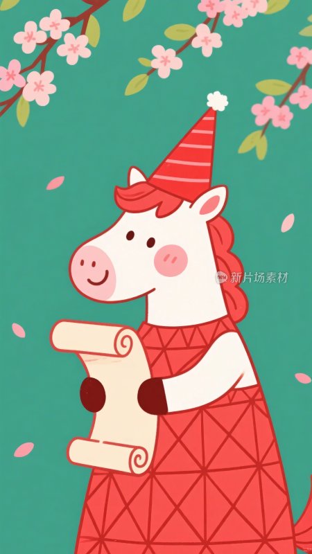 卡通小马庆祝场景插画
