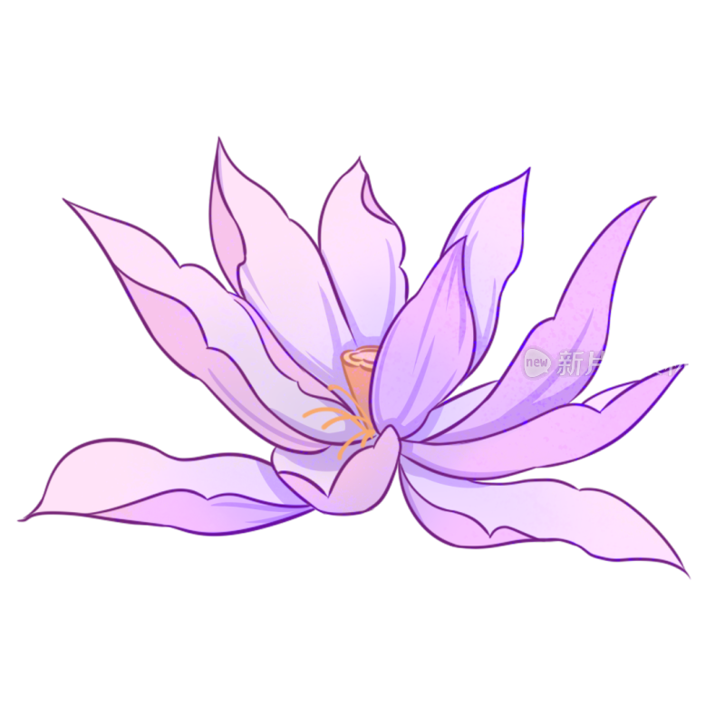 单株荷花国风免扣素材