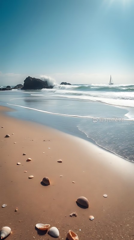 阳光下的贝壳沙滩