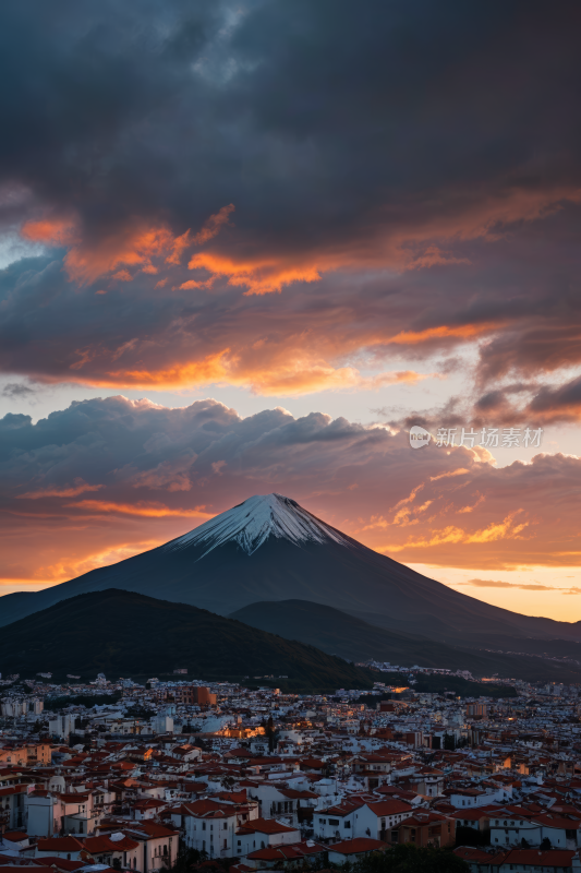 一座山山下一座城市高清风景图片