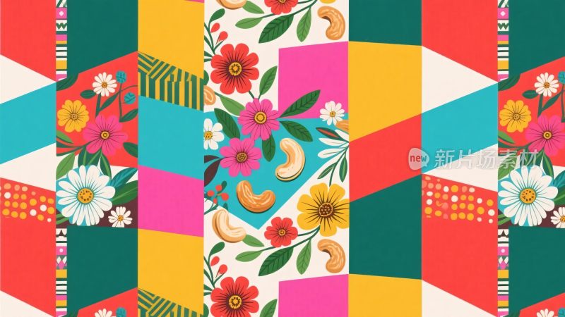 多彩花卉几何风插画