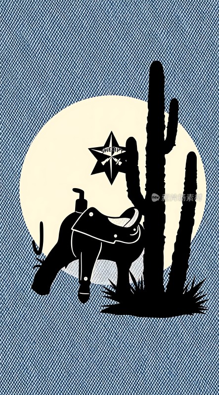 西部风情牛仔、仙人掌与警长徽章