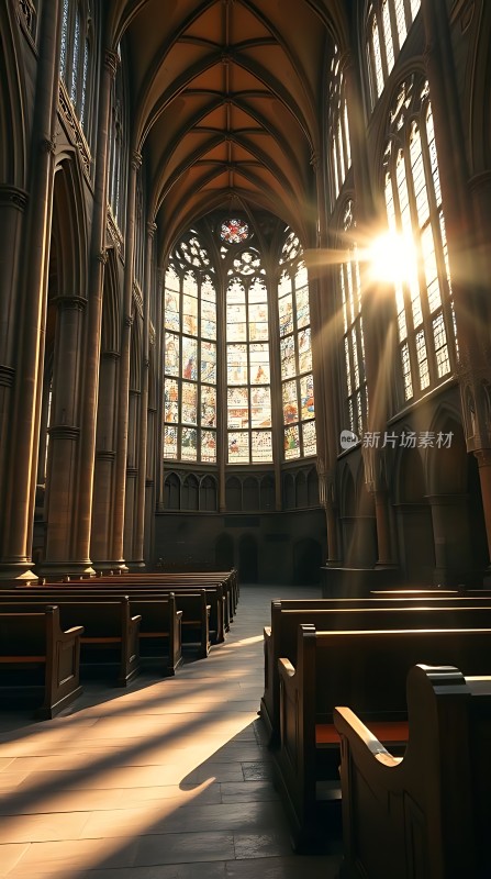 阳光洒进教堂内部宁静而神圣