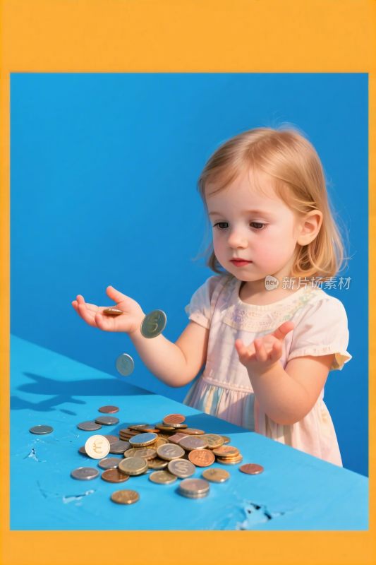 小孩玩硬币画面