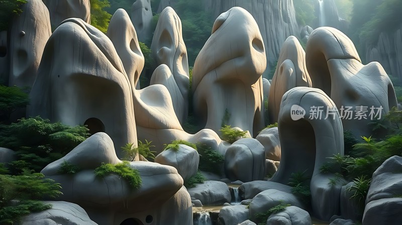 奇石林立绿意盎然的自然景观