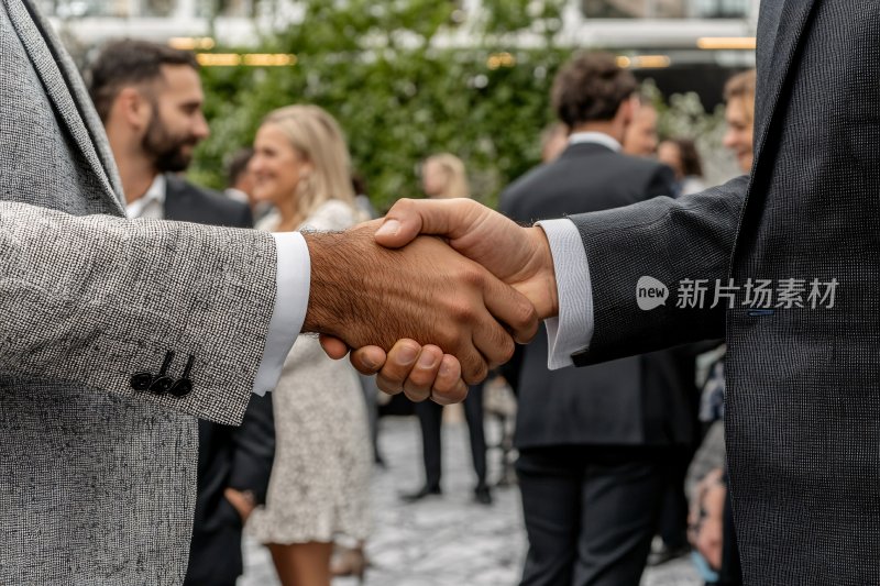 商务人士户外握手场景