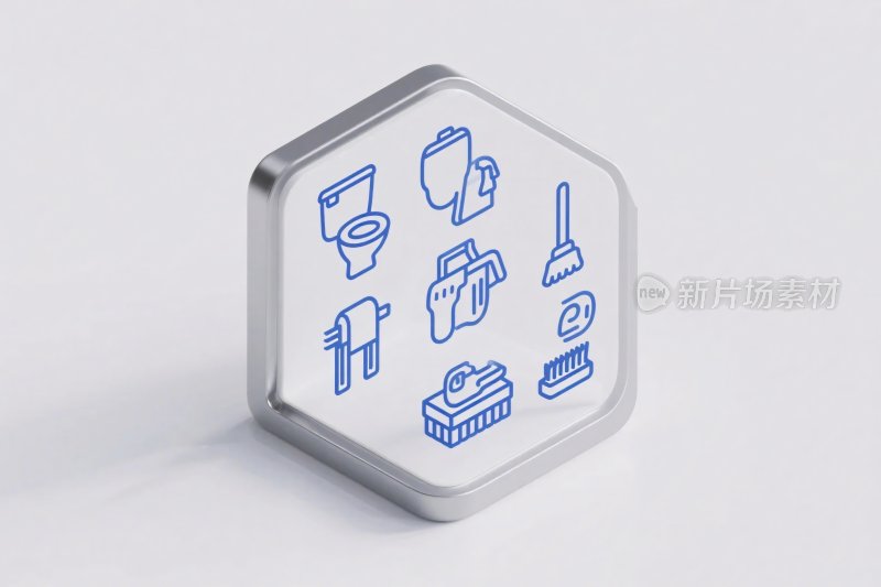 卫生间清洁工具图标插画