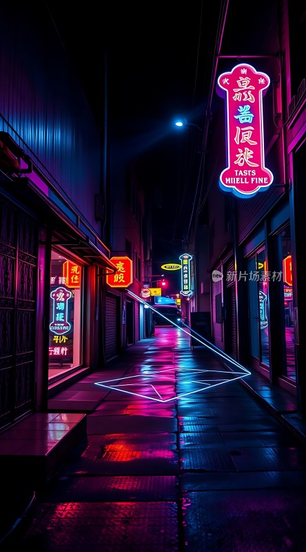 霓虹灯下的繁华街道