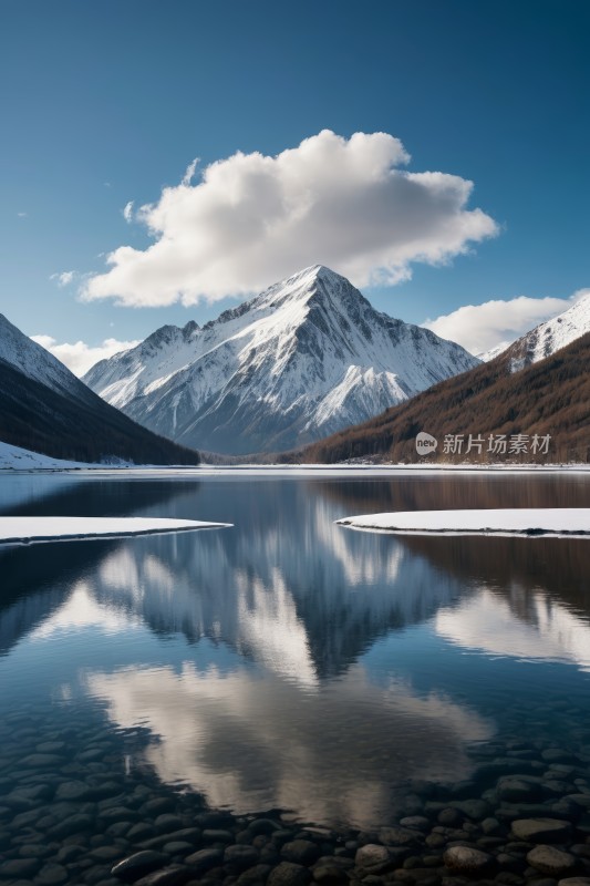 半天山倒映在湖水中高清图片