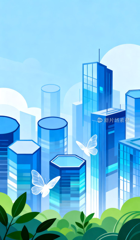 生态环保蓝色城市建筑背景