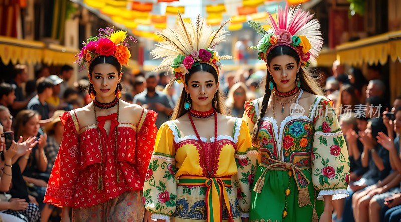 民族服饰展示色彩缤纷观众围观