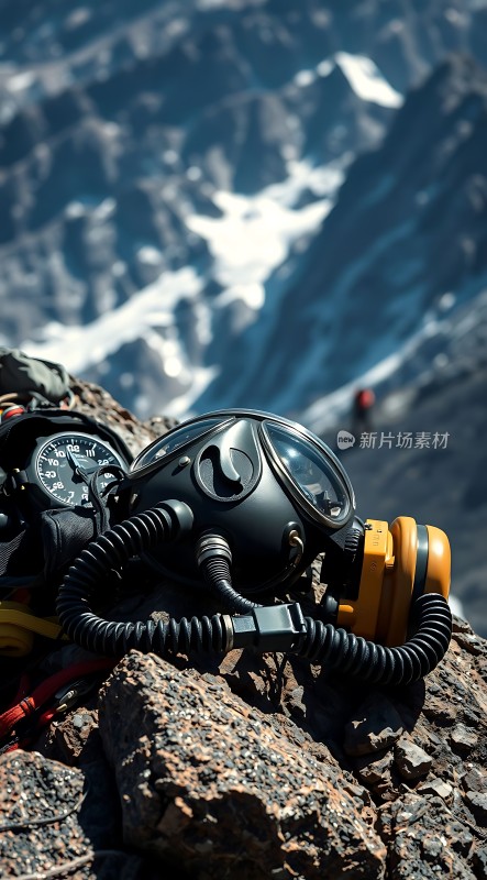 高山探险装备氧气面罩与气压计
