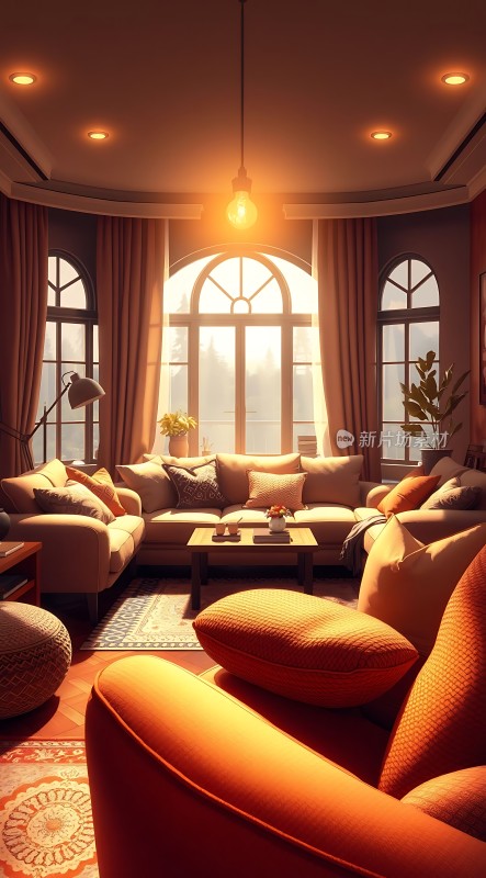 温馨客厅阳光洒落舒适沙发宁静生活