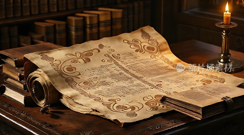 古卷秘籍烛光下