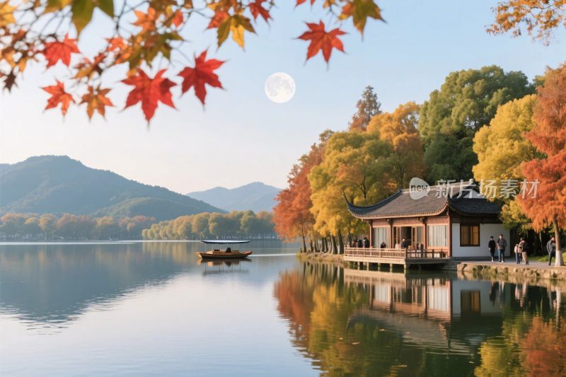 山水古亭秋景风光