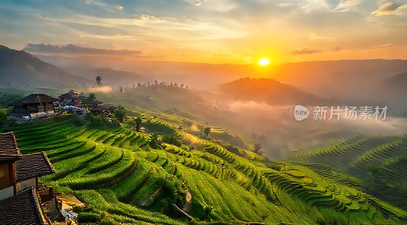 梯田晨曦阳光洒满大地