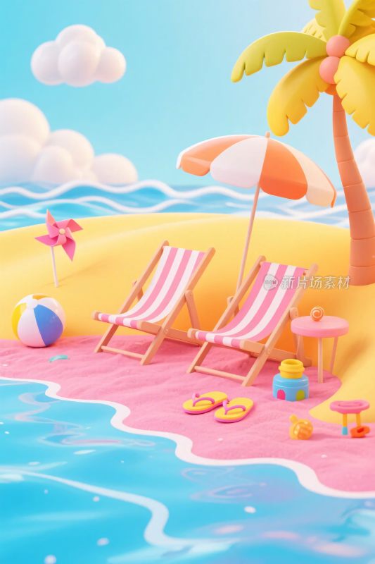 夏日沙滩度假场景插画