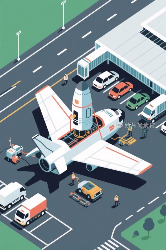 机场等距俯视图插画