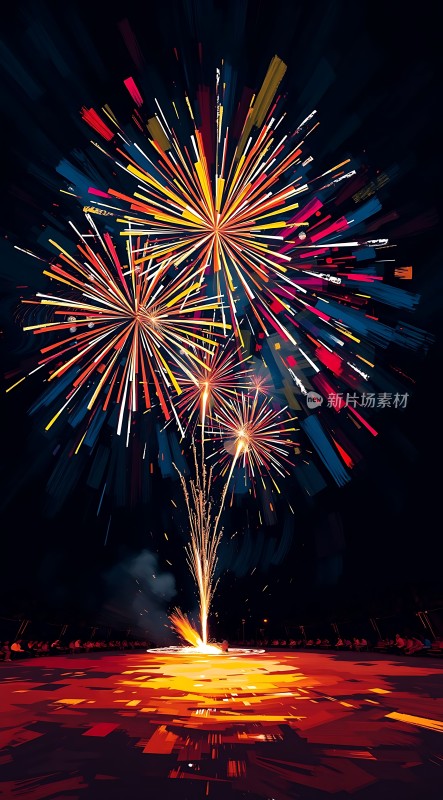 璀璨烟花绽放夜空色彩斑斓光芒四射