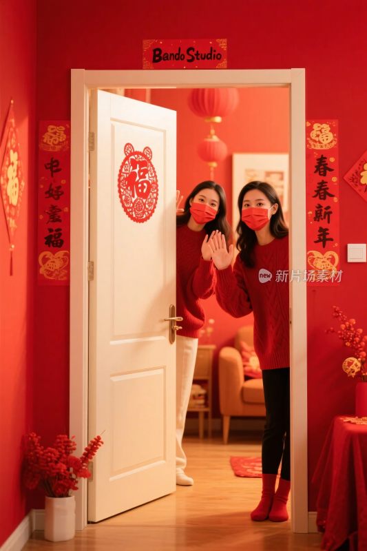 红墙春节场景两人互动