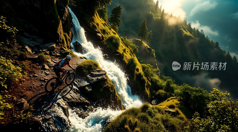 骑行者与瀑布间的冒险之旅
