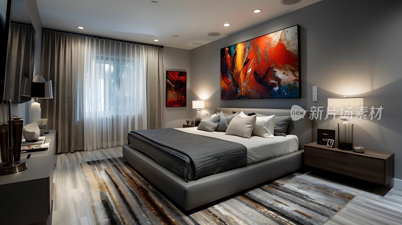 现代卧室设计色彩丰富家具简约氛围温馨舒适