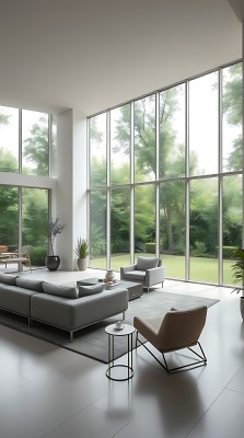 现代客厅绿意盎然简约风格大落地窗自然光线充足 现代客厅绿意盎然简约风格大落地窗自然光线充足