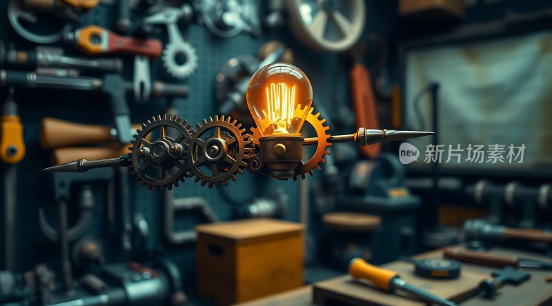 机械齿轮与灯泡的结合
