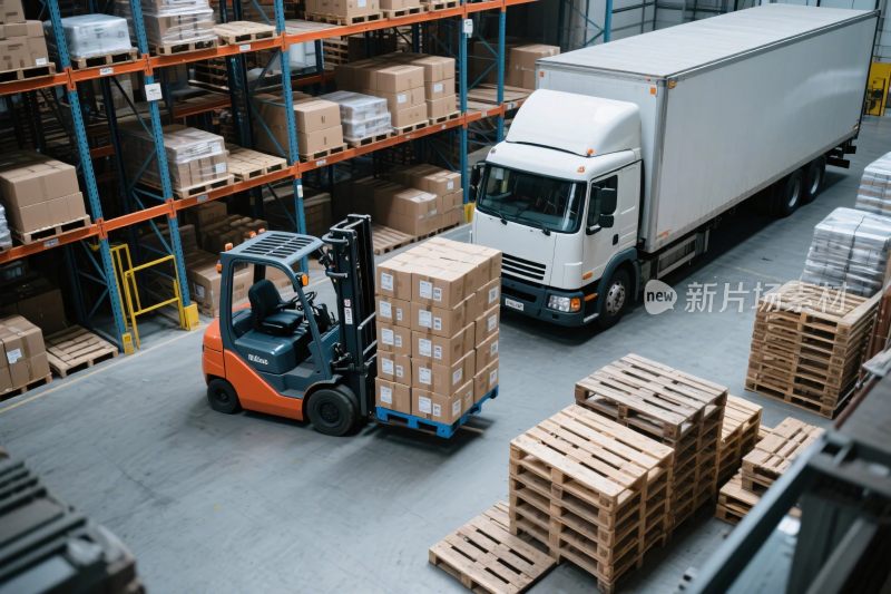仓库叉车货车作业场景图
