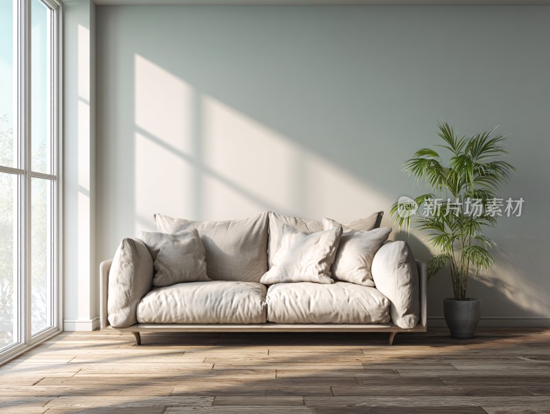 简约室内的沙发与绿植场景