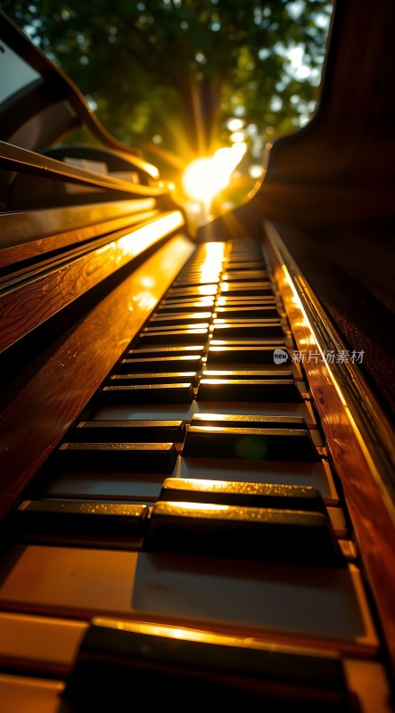 阳光下的钢琴键盘