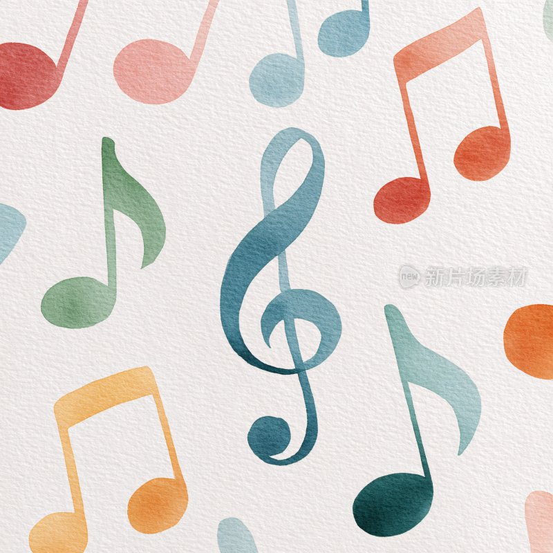 多彩水彩音符插画背景