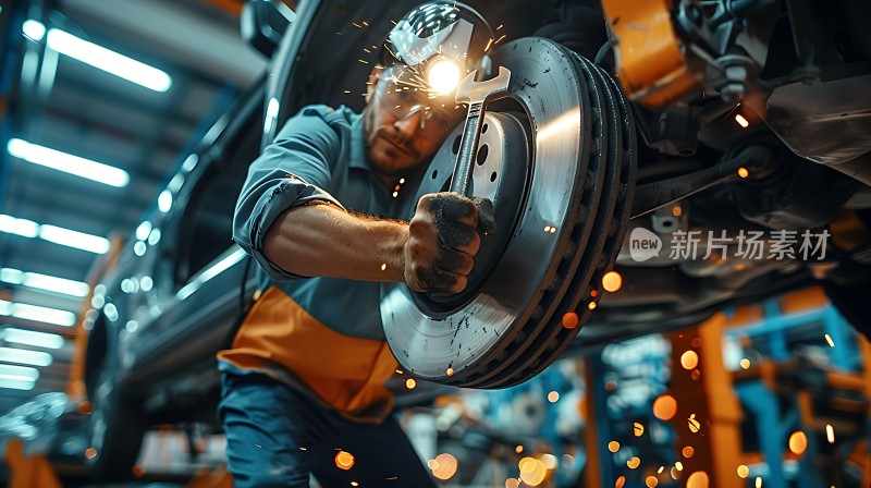 新片场素材车间内工人正在修理汽车刹车盘