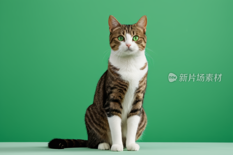 一只猫在绿底桌上图片