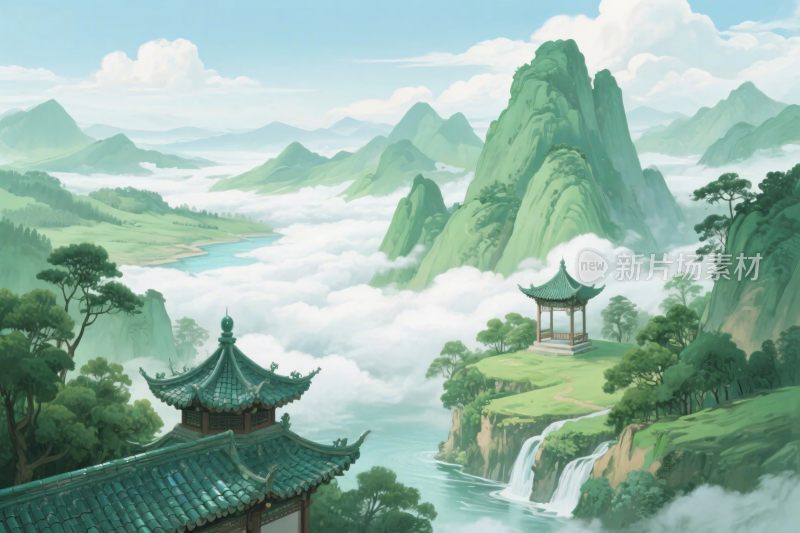 古风山水风景插画