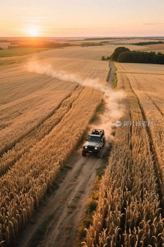 田野中行驶的越野汽车