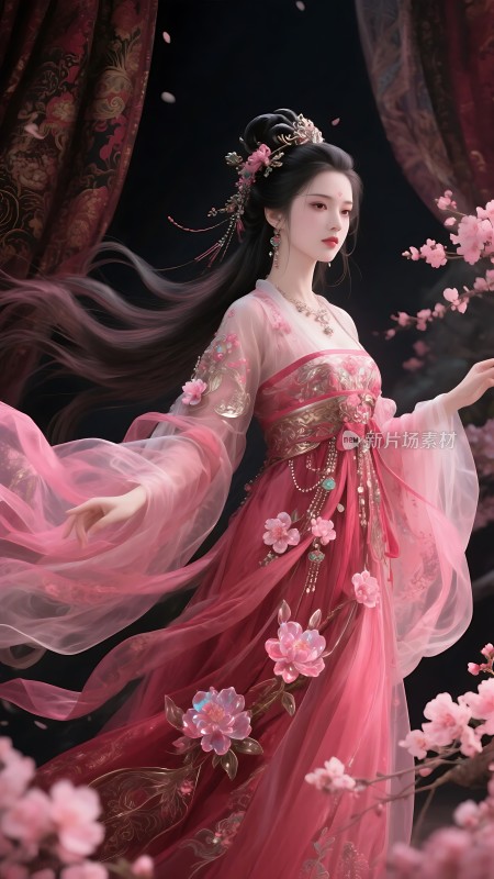 粉衣佳人舞花间