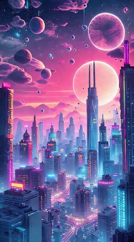 霓虹幻境未来都市与宇宙奇观