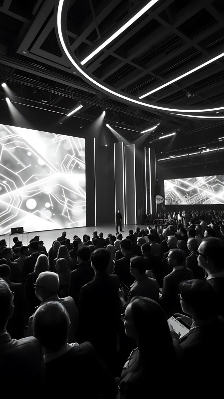 科技会议现场观众专注聆听演讲