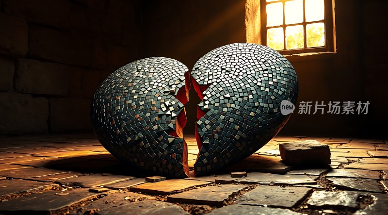 破碎的心形马赛克雕塑