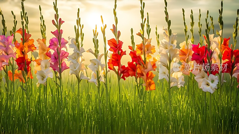 阳光下的多彩郁金香花海